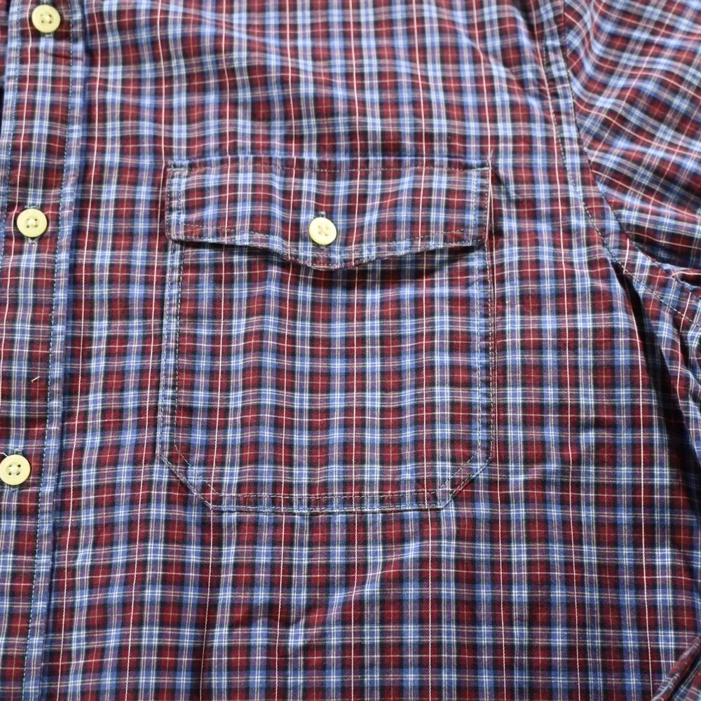 Banana Republic Mens Soft Wash Plaid Button Down Shirt Large Maroon Blue